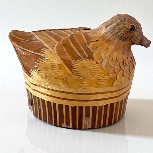 VINTAGE BIRD ON NEST TRINKET BOX BAMBOO STRAW DESIGN BIRDS UNIQUE GIFT BOX - Picture 1 of 7